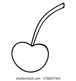 Cherry. Decoration for a refreshing cocktail. Vector illustration. Outline on an isolated white background. Doodle style. Sketch. Ripe berry. Vacation mood. Alcohol drink design. Juicy cherries. 