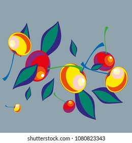 Cherry in a Decorative Style. Vector illustration 