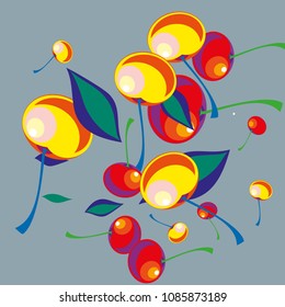 Cherry in a Decorative Style. Vector illustration 