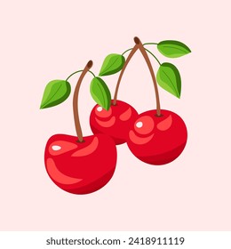 Kirschdesign auf rosafarbenem Hintergrund. Köstliche Beeren. Vektorgrafik für Karten, Geschäfte, Banner, Textilien, Tapeten, Umhüllungen	
