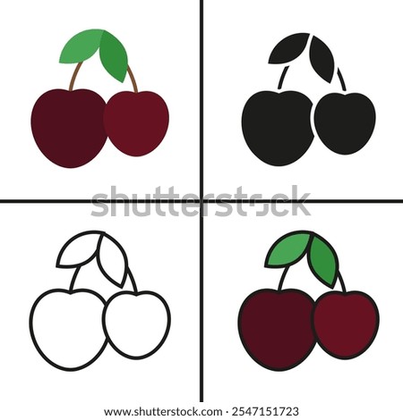 Cherry in different styles. Cherry icons. A set of different cherries. EPS 10.