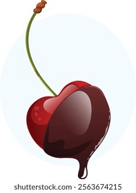 Cherry Dipped in Chocolate with Stem Isolated Vector Graphic 