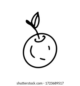 Cherry in doodle hand drawn style. Fruit on an isolated white background. Stock vector illustration.