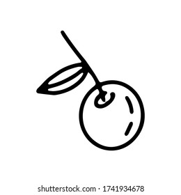 Cerezo con estilo dibujado a mano. Fruta en un fondo blanco aislado. Ilustración vectorial de material.