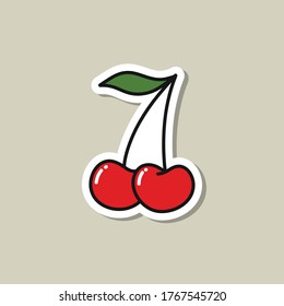 cherry doodle icon sticker, vector illustration