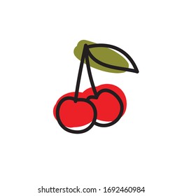 cherry doodle icon, vector illustration