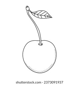 Cherry doodle illustration. Cute berry line icon isolated on white background