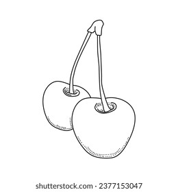 Kirschdoodle-Illustration. Cute-Beeren-Linie-Symbol einzeln auf weißem Hintergrund