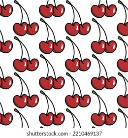 cherry doodle pattern, vector illustration
