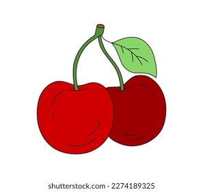 Doodle de cerezo Ilustración de color Vector aislada en fondo blanco