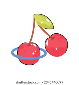 Cherry doodle vector filled outline Sticker. EPS 10 file