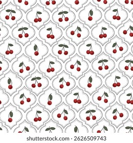 Vetor de doodle cereja padrão sem emenda