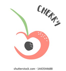 Cherry drawing hand painted with ink brush isolated on white background. Vector illustration