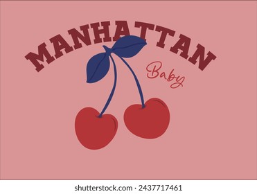 cherry  drawing and slogan design vector.Fashion style graphic tee and wallpaper 