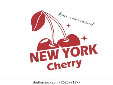 Cherry drawing vector design and slogan.Graphic tee. Fashion style