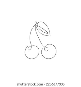 Cherry drawn in one continuous line. One line drawing, minimalism. Vector illustration.