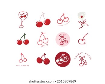 Cherry, dring, cocktail, Simple, elegant and stylish collection of modern hand drawn illustrations, logos, design