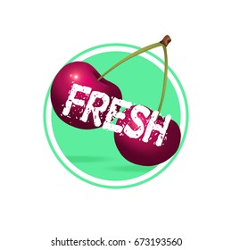 Cherry drink minimalistic label design. Fresh berries juice sticker illustration