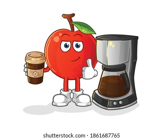 Cherry drinking coffee illustration. character vector