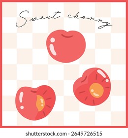 Cherry Duo with Blue Bow – Cute Flat Fruit Illustration