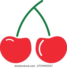 Delicia del dúo de cerezas Dos cerezas rojas vibrantes con subgrupos verdes, una representación simple pero encantadora