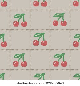 cherry embroidery on the tablecloth with a cross endless pattern