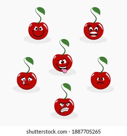 Cherry Emoji Set in vector form. Can be scaled without loss of resolution.