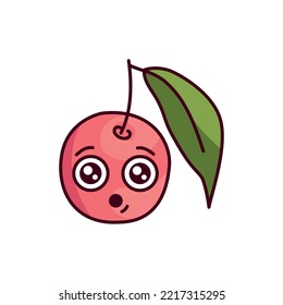 Cherry with the emotion of interest color line icon. Mascot of emotions. Pictogram for web page, mobile app, promo.