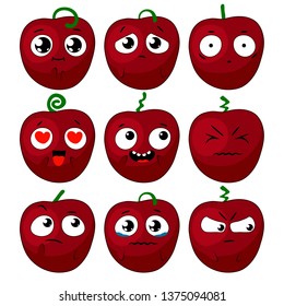 Cherry emotions set. Emoji cartoon character. Stickers emoticons with different emotions