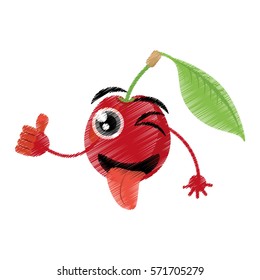 cherry expressions silly face icon, vector illustration