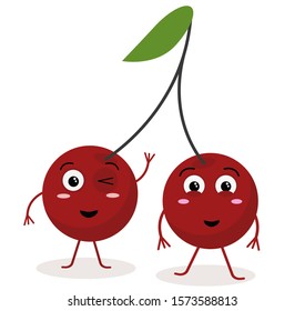 Cherry face vector. Fruit cherry illustration.