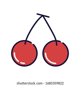 Cherry filled outline simple icon in white isolated background. Red fruit clip art.