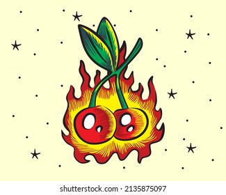 cherry in fire vector symbol tatoo style