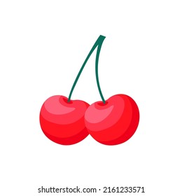 Cherry flat cartoon vector illustration. Two Isolated cherries drawing on white background.	
