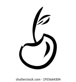 Arte de línea plana de cerezo aislado en elemento de diseño de logotipo de icono blanco