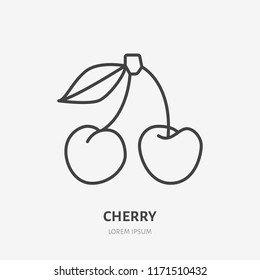 Cherry flat line icon, berry sign, healthy food logo. Illustration for natiral food store.