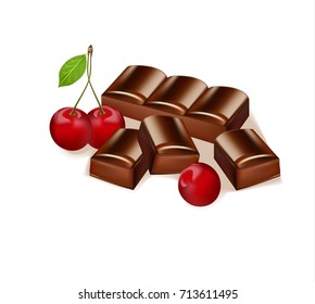 Cherry flavor chocolate bar. Delicious dessert vector illustrations