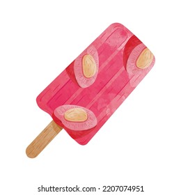 Cherry Flavored Ice Pops ,fruity Popsicle, Watercolour Style Vector Illustration.