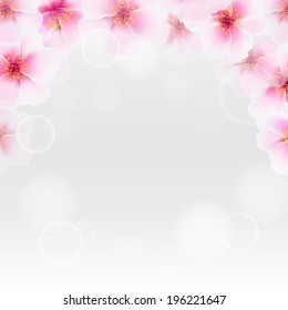 Cherry Flower Border With Blur, With Gradient Mesh, Vector Illustration