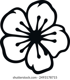 Flor de cerezo arte de línea. Flores dibujadas a mano aisladas planas. Ilustración vectorial.