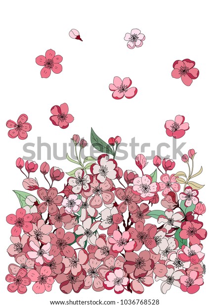 紙に印刷する桜の花の春の季節のベクターイラスト背景 ポスターデザイン 美しいラインアート 桃の花の分離型背景 のベクター画像素材 ロイヤリティフリー