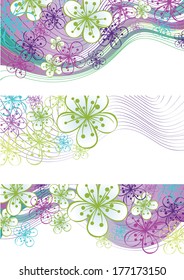 Cherry Flowers or Apple Flowers. Spring or summer Design template. Abstract background  and label with flowers. Cold color. Vector illustration