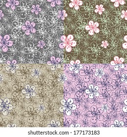 Cherry Flowers or Apple Flowers. Spring or summer Design template. Abstract background  and label with flowers. Vector illustration