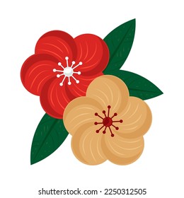 flores de cerezo e icono de hoja aislados