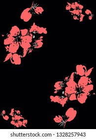 
cherry flowers pattern on black background                         