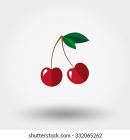 Cherry. Food Icon for web and mobile application. Vector illustration on a white background. Flat design style.