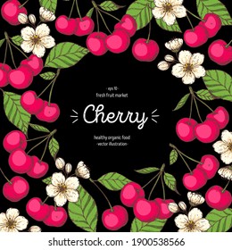 Cherry frame, hand drawn vector illustration. cherries design template . Cherry hand drawing