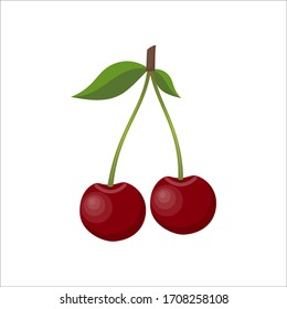 Cherry. Fresh berries isolated on white background, vector illustration in flat style.