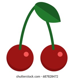 Cherry fresh juice berry icon, vector illustration flat style design isolated on white. Colorful graphics