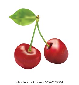 Cherry fresh with leaf white background